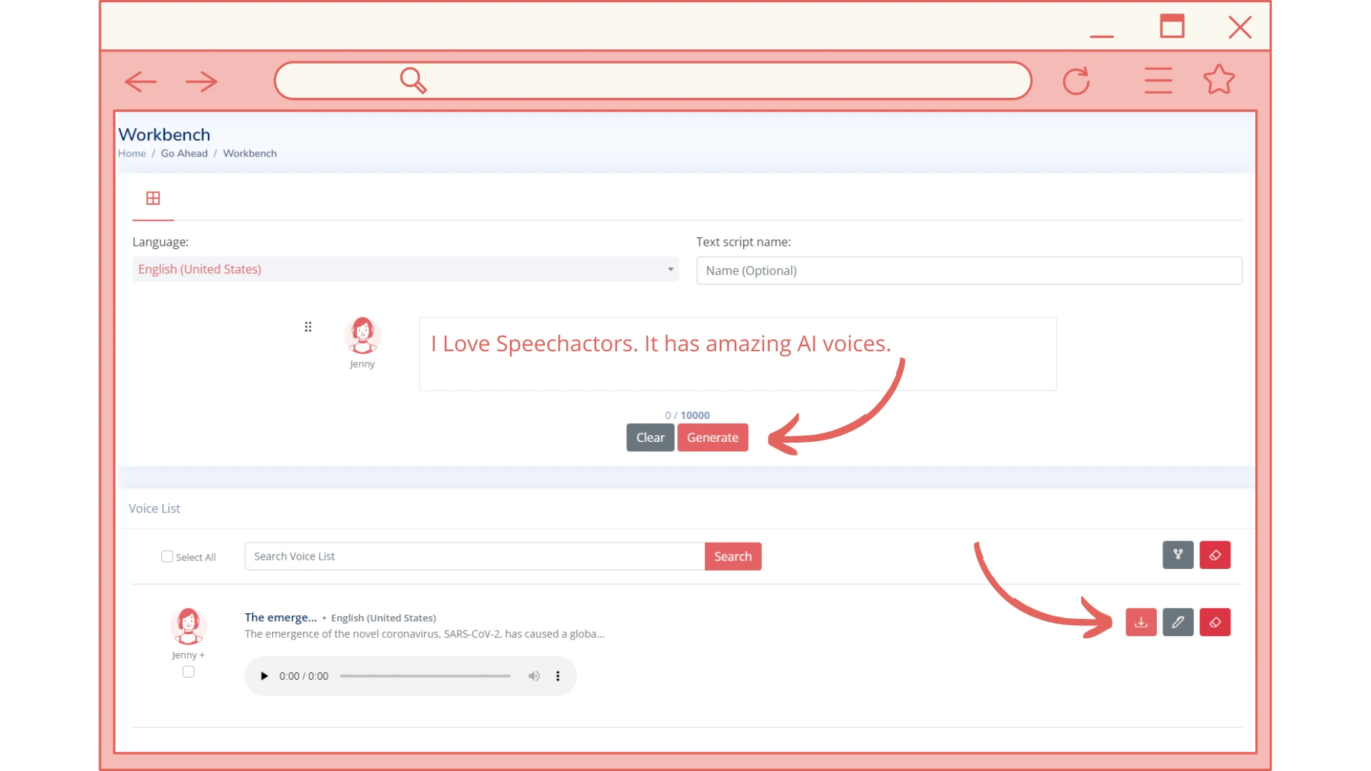 generate and download text to speech audio